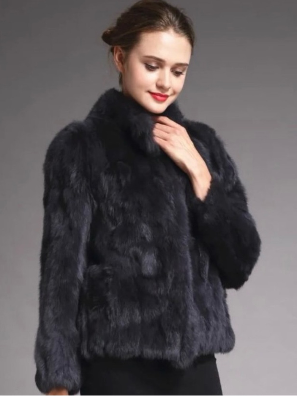 Women's Black Genuine Fur Jacket - Elegant Winter Coat